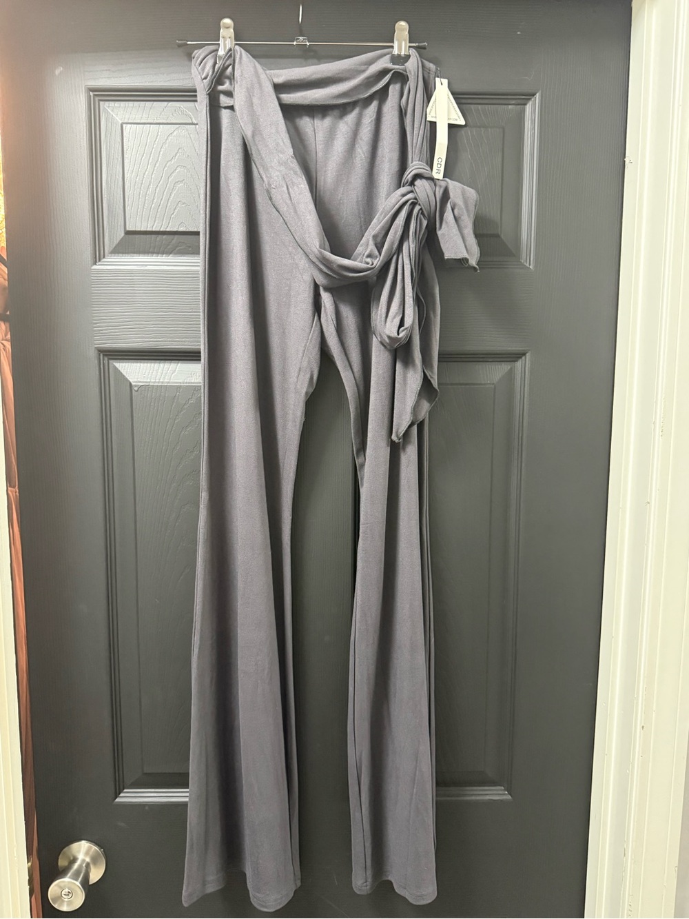 Cider Slate Gray Wide-Leg Tie-Waist Jumpsuit